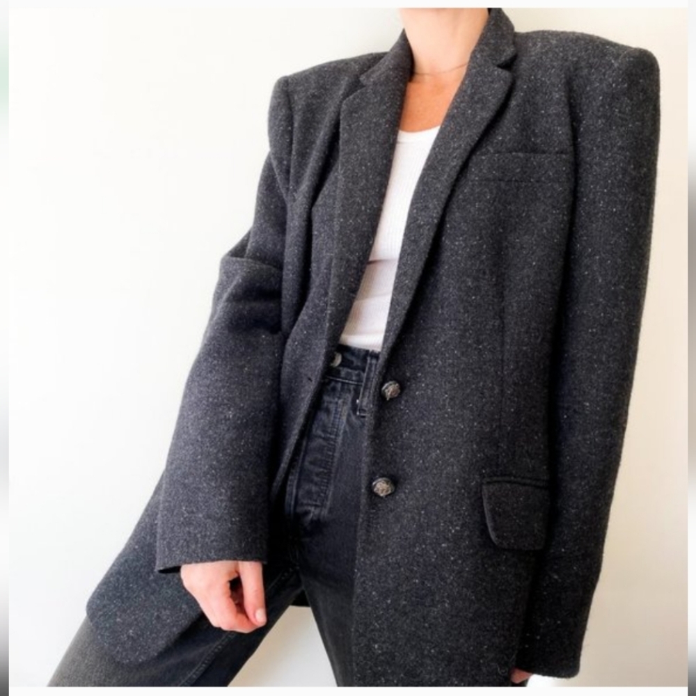 Lauren Ralph Lauren Womens Size 12 Charcoal Gray Wool Equesterian Blazer Relaxed